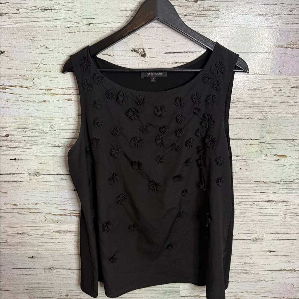 Jones Studio Black Floral Embellished Blouse 3D flowers size xl